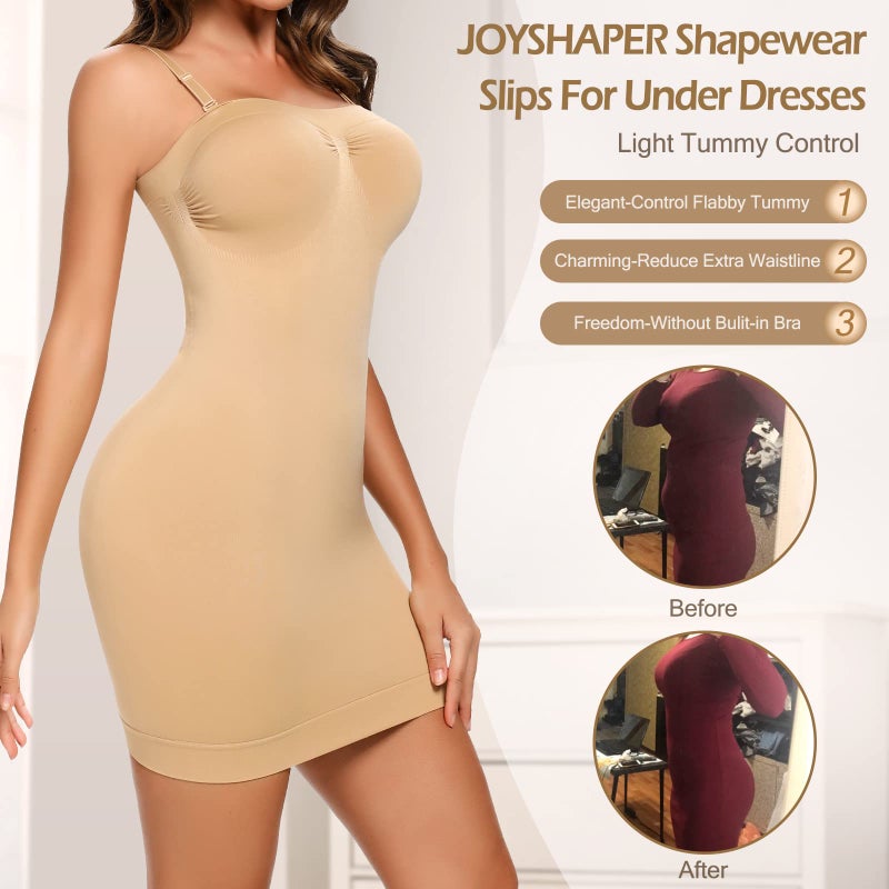 JOYSHAPER Strapless Shapewear Slip for Women Tummy Control Body Shaper Under Dress Full Slip Lingerie Beige M - Image 2